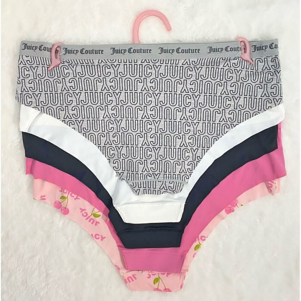 Juicy Couture Bikini Brief Pink, Black, White, Gray Logo 5 Panties Set Size XL - Picture 3 of 9